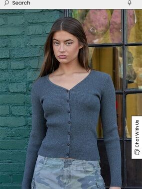 Brandy Melville Charcoal Gray Ribbed Button-Front Cardigan